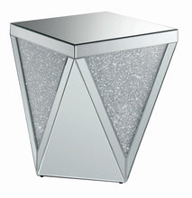 Load image into Gallery viewer, Amore Square End Table with Triangle Detailing Silver and Clear Mirror