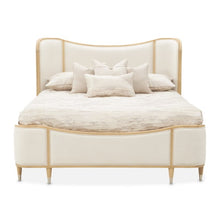 Load image into Gallery viewer, AICO Furniture Camellia Field Queen Upholstered Panel Bed in Caramel