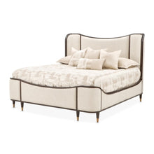 Load image into Gallery viewer, AICO Furniture Camellia Field King Upholstered Panel Bed in Warm Pecan image