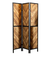 Load image into Gallery viewer, Marlene Herringbone Pattern 3-panel Screen Rustic Tobacco and Black
