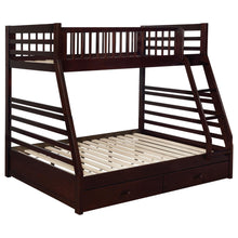 Load image into Gallery viewer, Ashton Twin Over Full 2-drawer Bunk Bed Cappuccino, White, Navy, Honey, & Brown image