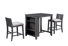 Load image into Gallery viewer, HESTON 36" STORAGE COUNTER TABLE SET W/2 CHAIRS-GRAY