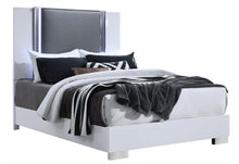 Load image into Gallery viewer, Ylime Smooth White Bed With Led Fully Slatted