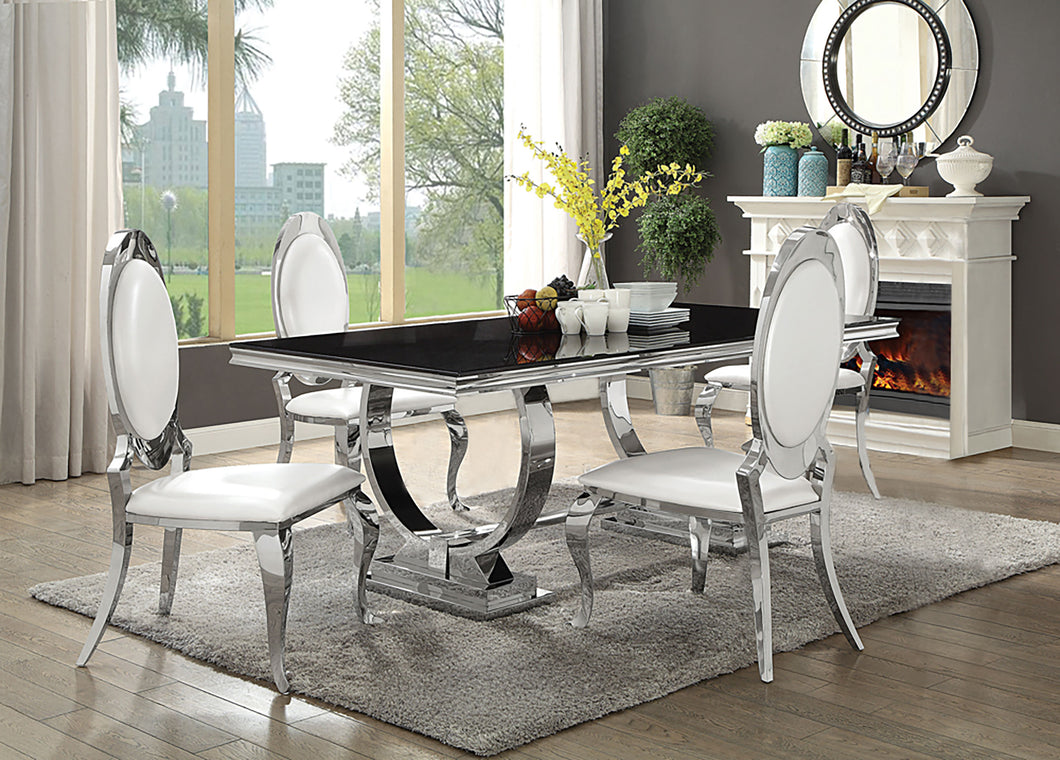 Antoine Rectangular Glass Top Dining Set Chrome
