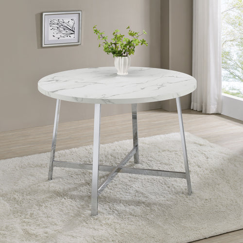 Alcott Round Faux Carrara Marble Top Dining Table Chrome image