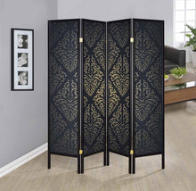 Load image into Gallery viewer, Haidera 4-panel Damask Pattern Folding Screen Black
