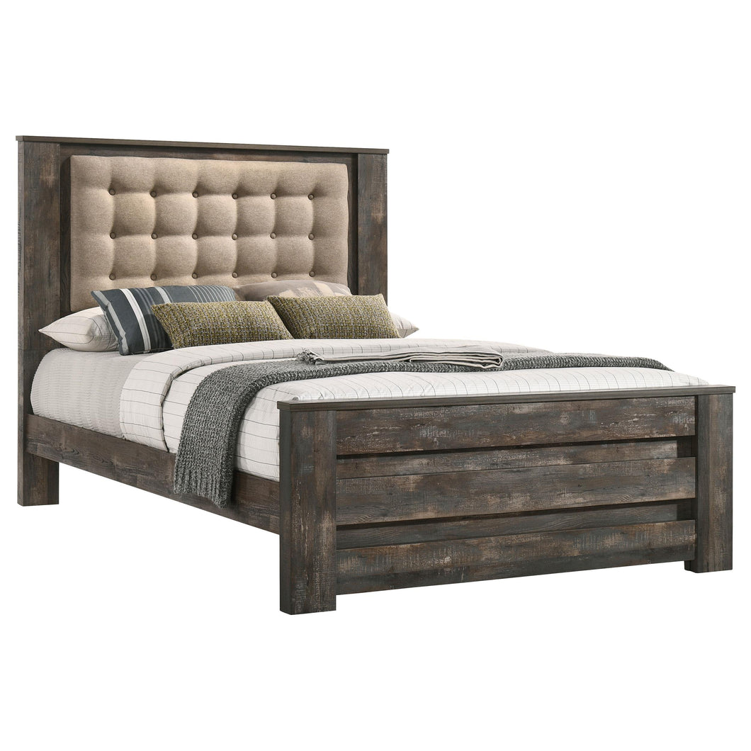 Ridgedale Tufted Headboard Queen Bed Latte and Weathered Dark Brown image