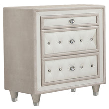 Load image into Gallery viewer, Antonella 3-drawer Upholstered Nightstand Ivory and Camel image
