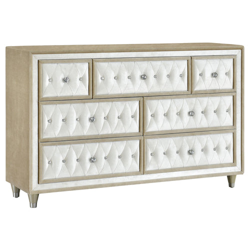 Antonella 7-drawer Upholstered Dresser Ivory and Camel image