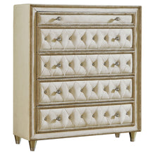 Load image into Gallery viewer, Antonella 5-drawer Upholstered Chest Ivory and Camel image
