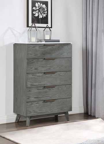 Nathan 5-drawer Chest White Marble and Grey image
