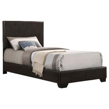 Load image into Gallery viewer, Conner Twin Upholstered Panel Bed Dark Brown image
