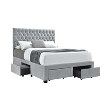 Load image into Gallery viewer, Soledad Eastern King 4-drawer Button Tufted Storage Bed Light Grey image
