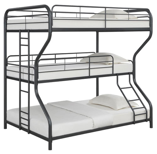 Garner Triple Full Over Twin Over Full Bunk Bed with Ladder Gunmetal image