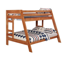 Load image into Gallery viewer, Wrangle Hill Twin Over Full Bunk Bed with Built-in Ladder Amber Wash image
