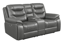 Load image into Gallery viewer, Flamenco Tufted Upholstered Power Loveseat with Console Charcoal image

