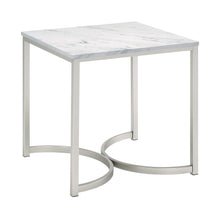 Load image into Gallery viewer, Leona Faux Marble Square End Table White and Satin Nickel image
