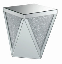 Load image into Gallery viewer, Amore Square End Table with Triangle Detailing Silver and Clear Mirror image
