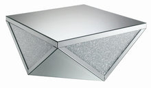 Load image into Gallery viewer, Amore Square Coffee Table with Triangle Detailing Silver and Clear Mirror image
