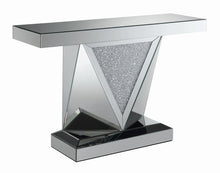 Load image into Gallery viewer, Amore Rectangular Sofa Table with Triangle Detailing Silver and Clear Mirror image
