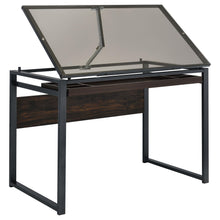 Load image into Gallery viewer, Pantano Glass Top Drafting Desk Dark Gunmetal and Chestnut image
