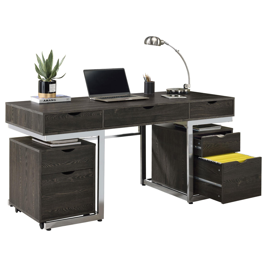 Noorvik 3-piece Writing Desk Set Dark Oak and Chrome image