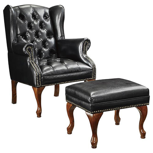 Roberts Button Tufted Back Accent Chair with Ottoman Black and Espresso image