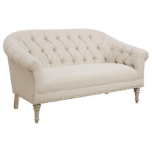 Load image into Gallery viewer, Billie Tufted Back Settee with Roll Arm Natural image

