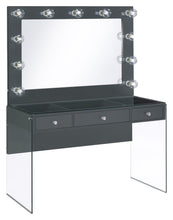 Load image into Gallery viewer, Afshan 3-drawer Vanity Desk with Lighting Mirror Grey High Gloss image
