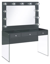 Load image into Gallery viewer, Afshan 3-drawer Vanity Desk with Lighting Mirror Grey High Gloss
