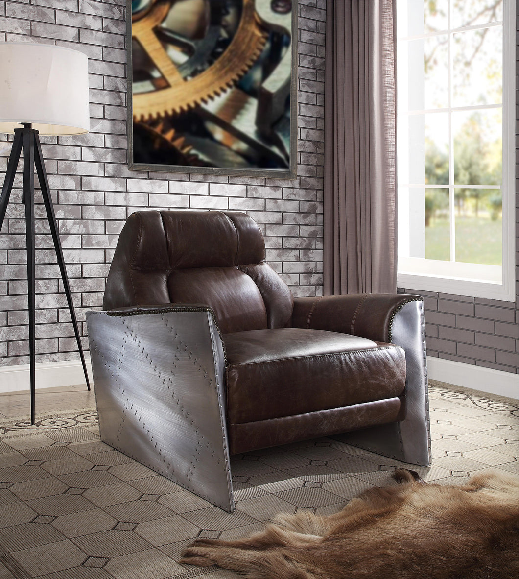 Brancaster Espresso Top Grain Leather & Aluminum Accent Chair image