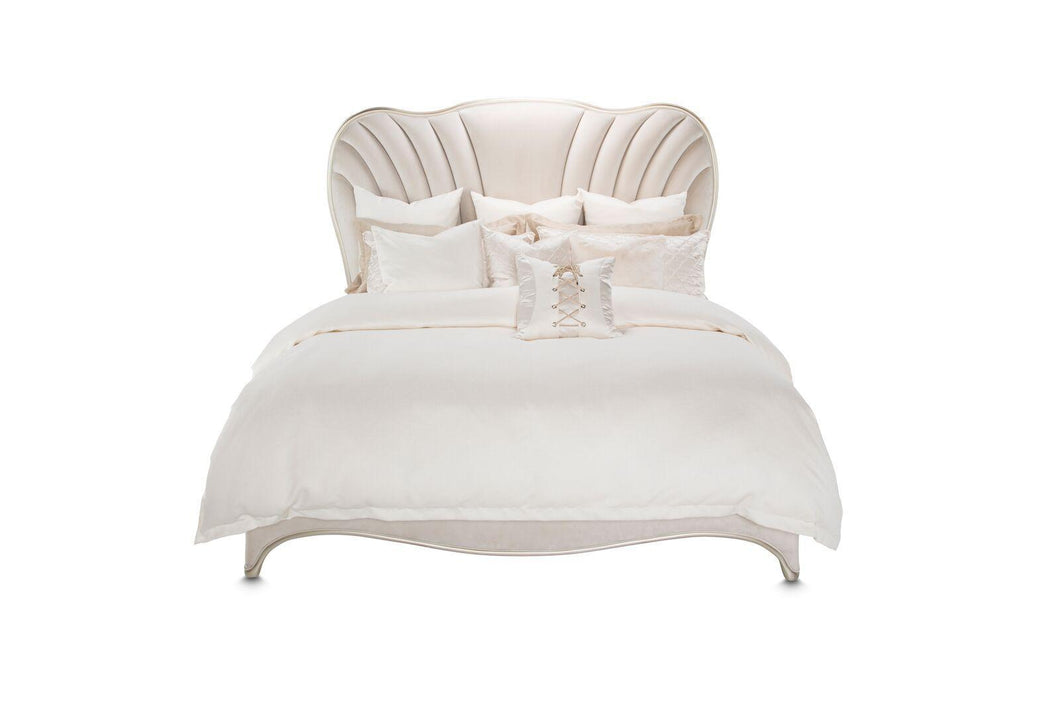 London Place Cal King Upholstered Panel Bed in Creamy Pearl