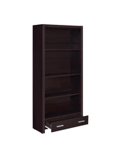 Load image into Gallery viewer, Skylar 5-shelf Bookcase with Storage Drawer Cappuccino
