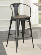 Load image into Gallery viewer, Cavalier Wooden Seat Bar Stools Dark Elm and Matte Black (Set of 2)
