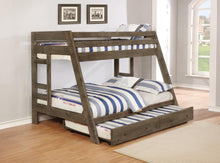 Load image into Gallery viewer, Wrangle Hill Twin Over Full Bunk Bed with Built-in Ladder Amber Wash

