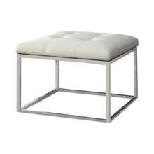 Load image into Gallery viewer, Swanson Upholstered Tufted Ottoman White and Chrome
