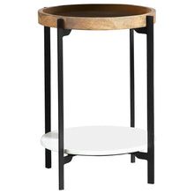 Load image into Gallery viewer, Adhvik Round Accent Table with Marble Shelf Natural and Black
