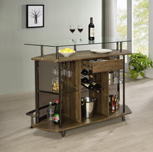 Load image into Gallery viewer, Gideon Crescent Shaped Glass Top Bar Unit with Drawer
