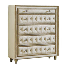 Load image into Gallery viewer, Antonella 5-drawer Upholstered Chest Ivory and Camel
