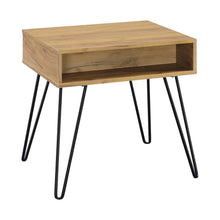 Load image into Gallery viewer, Fanning Square End Table with Open Compartment Golden Oak and Black
