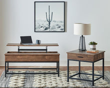 Load image into Gallery viewer, Byers Black Coffee Table with Hidden Storage Brown Oak and Sandy Black
