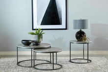 Load image into Gallery viewer, Lainey Faux Marble Round Top End Table Grey and Gunmetal
