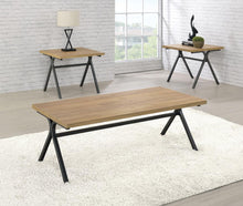 Load image into Gallery viewer, Colmar 3-piece Trestle Occasional Table Set Golden Oak and Gunmetal
