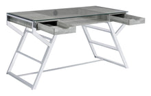 Load image into Gallery viewer, Emelle 2-drawer Glass Top Writing Desk Grey Driftwood and Chrome
