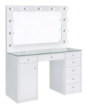 Load image into Gallery viewer, Percy 7-drawer Glass Top Vanity Desk with Lighting White
