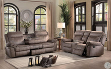 Load image into Gallery viewer, Homelegance Furniture Aram Double Glider Reclining Loveseat in Dark Brown 8206NF-2
