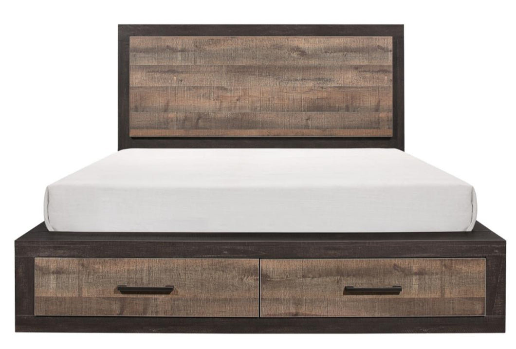 Miter Queen Platform Bed with Footboard Storage in Rustin Mahogany & Dark Ebony 1762-1*