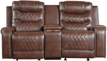 Load image into Gallery viewer, Homelegance Furniture Putnam Double Glider Reclining Loveseat in Brown 9405BR-2 image
