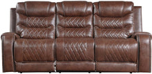 Load image into Gallery viewer, Homelegance Furniture Putnam Power Double Reclining Sofa with Drop-Down in Brown 9405BR-3PW image
