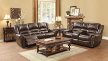 Load image into Gallery viewer, Homelegance Furniture Center Hill Double Glider Reclining Loveseat w/ Center Console in Dark Brown 9668BRW-2
